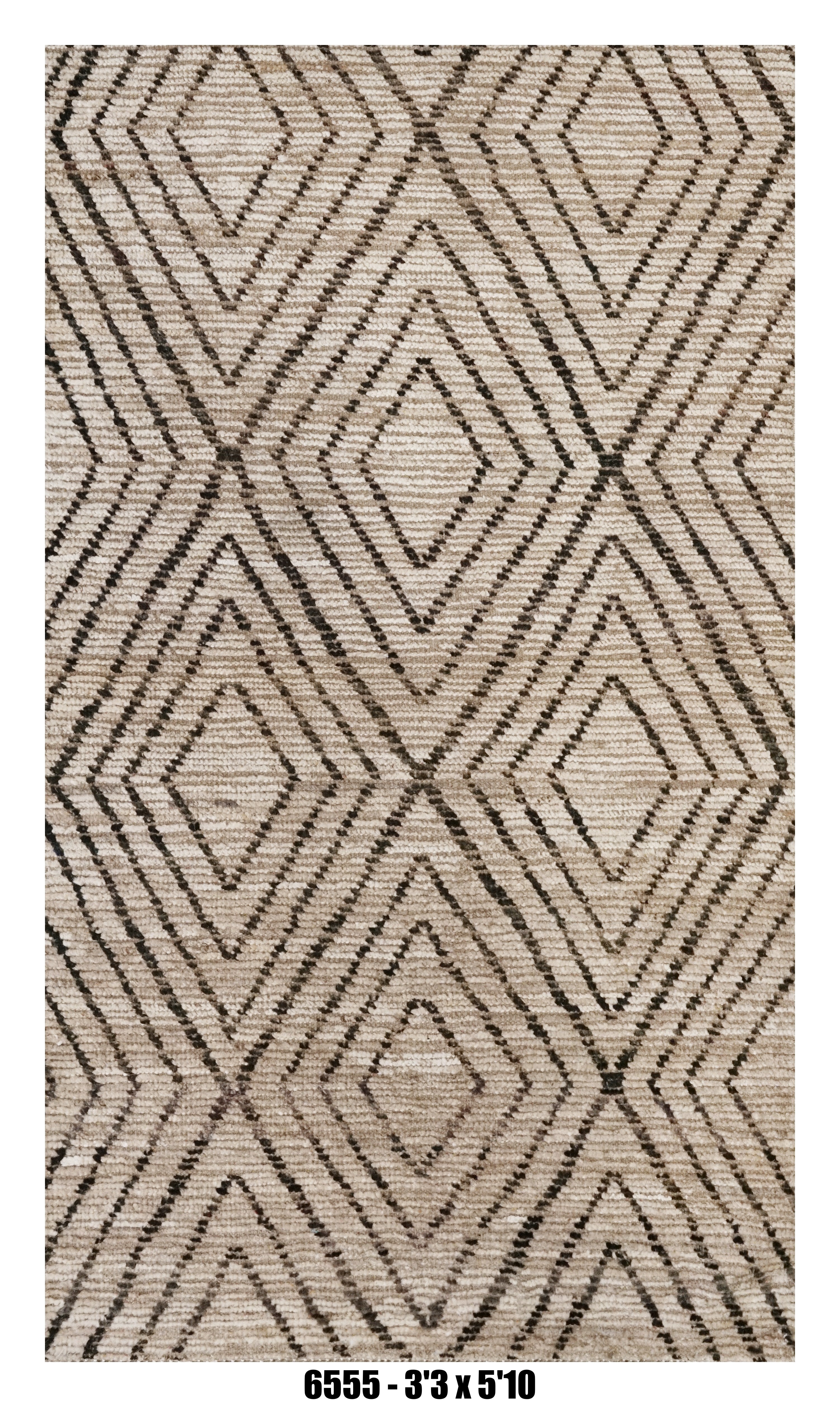 Moroccan Diamond Area Rug 3'3" x 5'10"  |   Neutral Ivory Brown Geometric Pattern