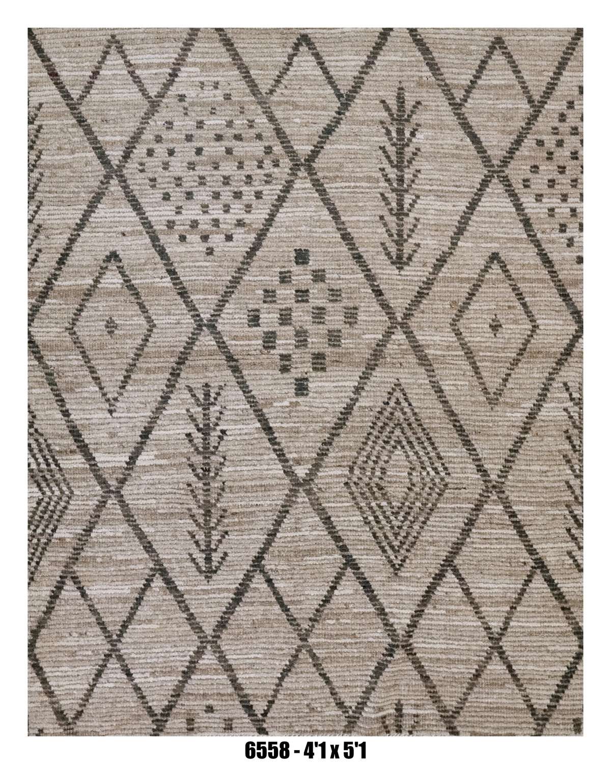 Moroccan Tribal Area Rug 4'1" x 5'1" – Neutral Ivory Taupe Diamond Pattern