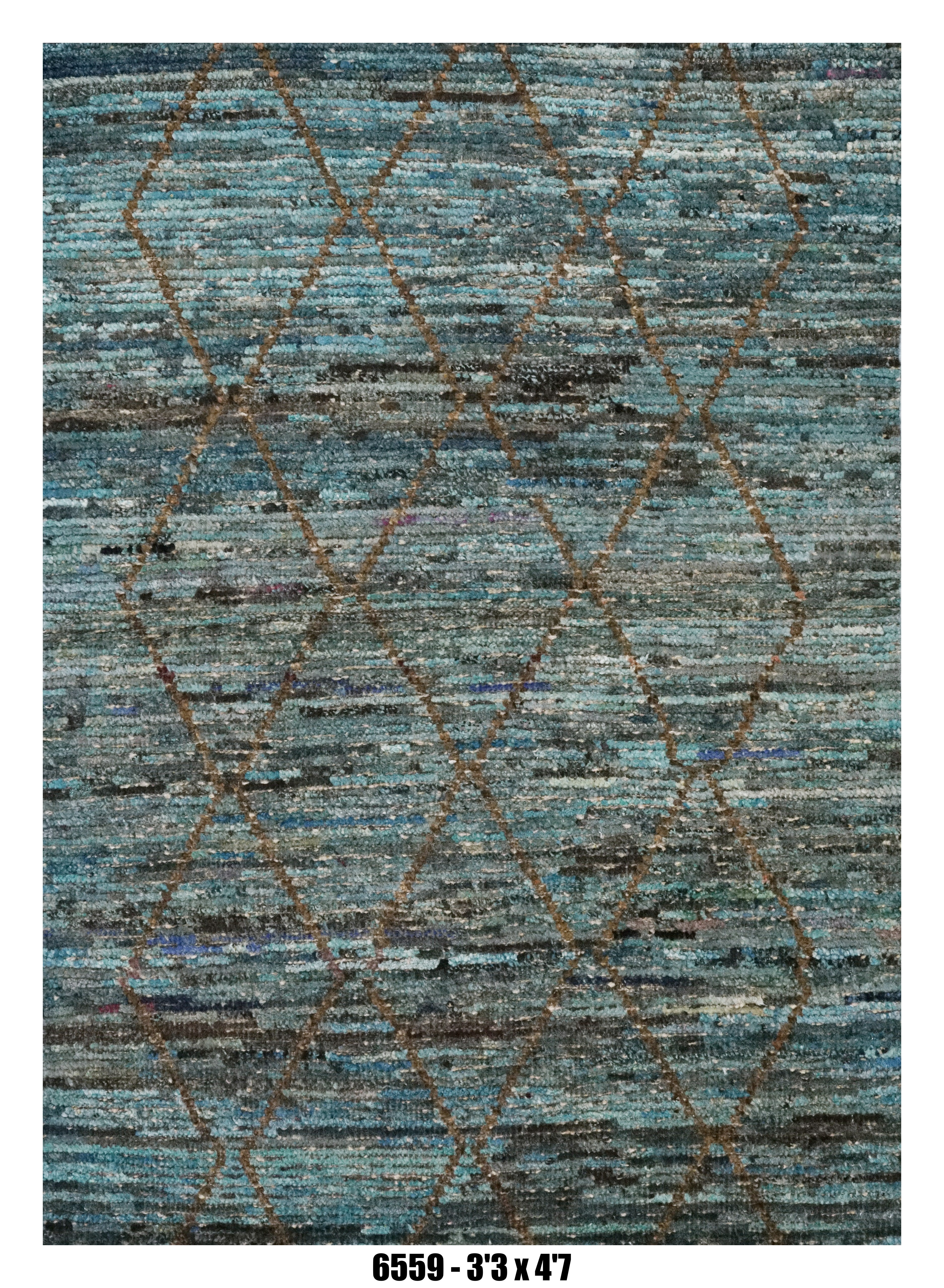 Moroccan Geometric Area Rug 3'3" x 4'7" – Blue Teal Brown Diamond Pattern