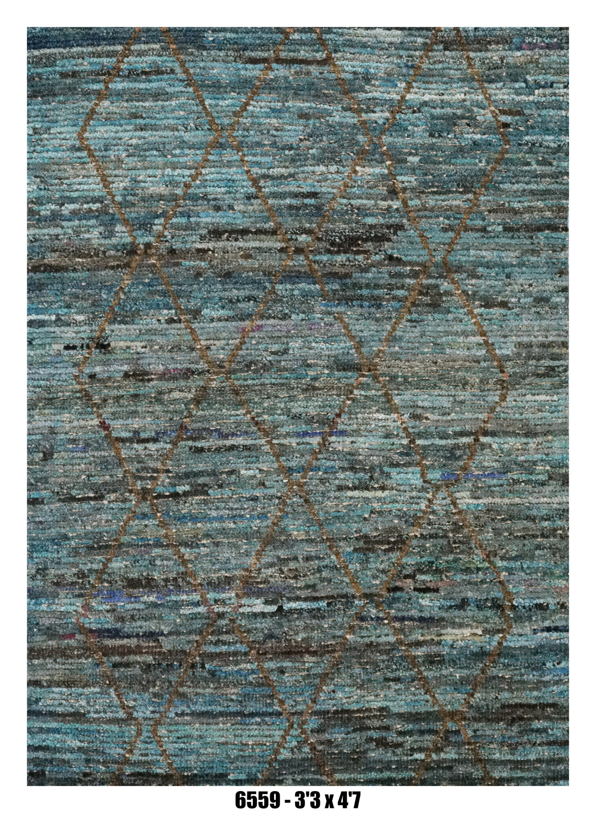 Moroccan Geometric Area Rug 3'3" x 4'7" – Blue Teal Brown Diamond Pattern