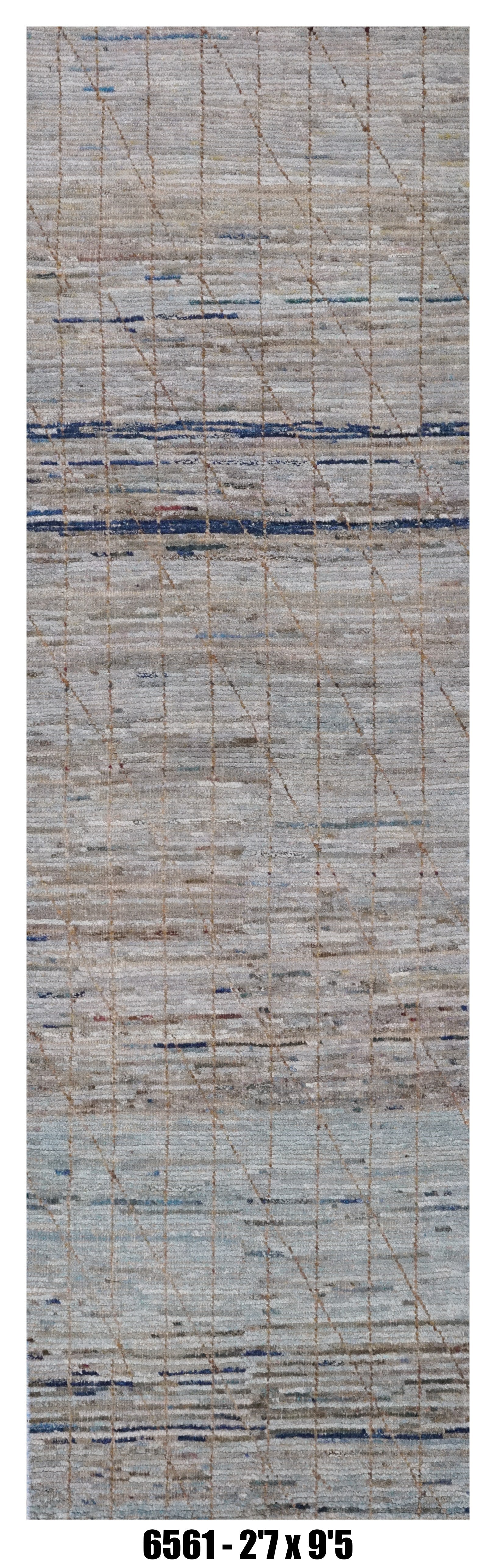 Modern Runner Rug 2'7" x 9'5" |  Blue Gray Taupe Grid Hallway Rug