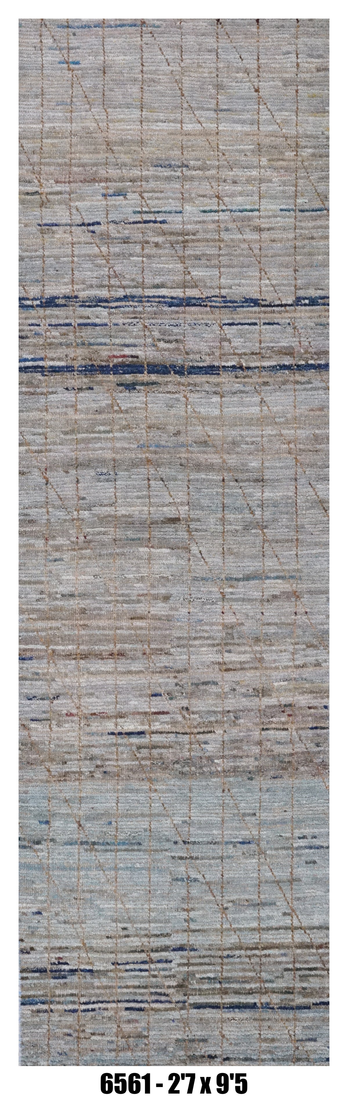 Modern Runner Rug 2'7" x 9'5" |  Blue Gray Taupe Grid Hallway Rug