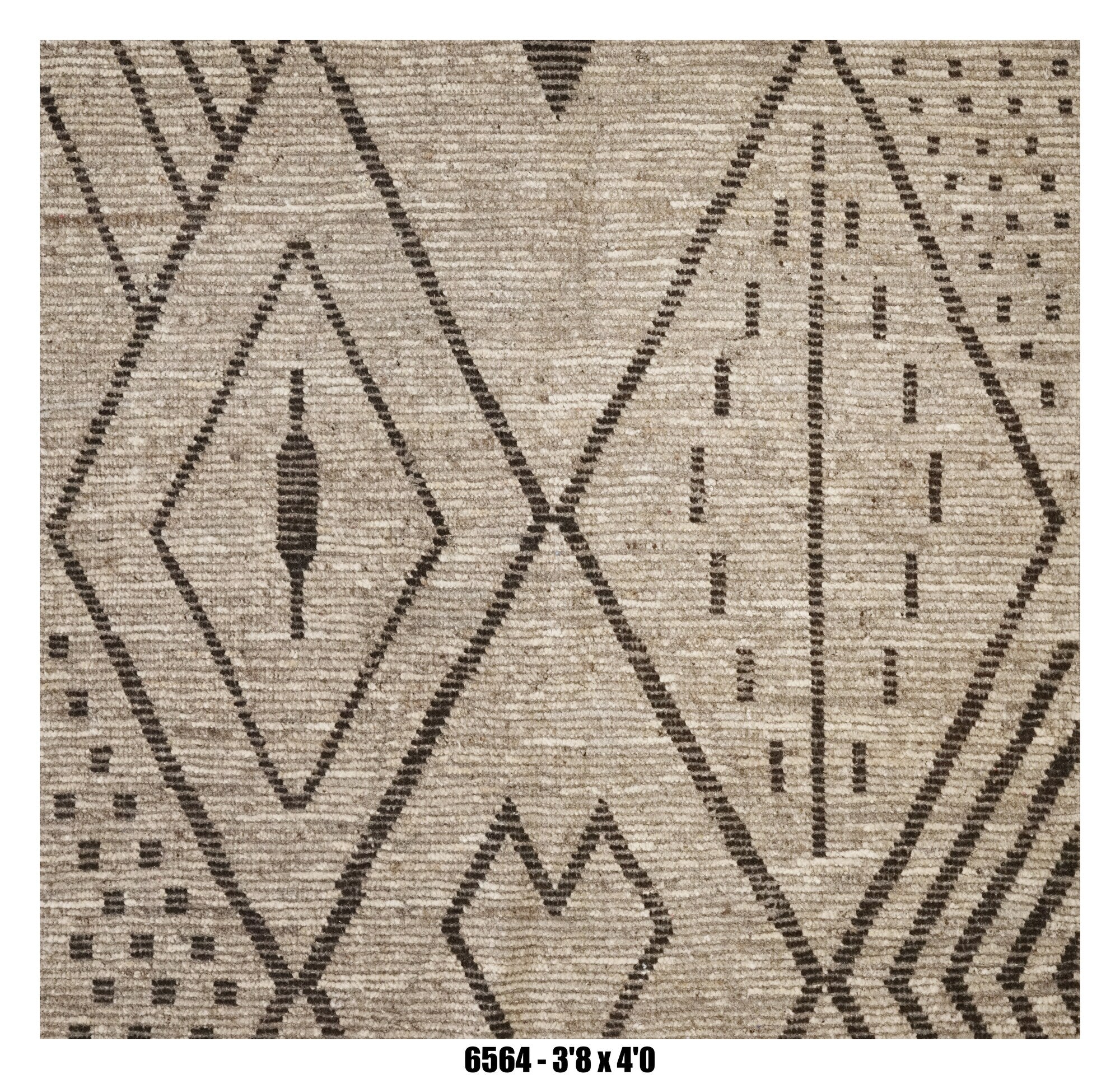 Moroccan Area Rug 3'8" x 4'0" | Ivory Black Tribal Diamond Accent Rug