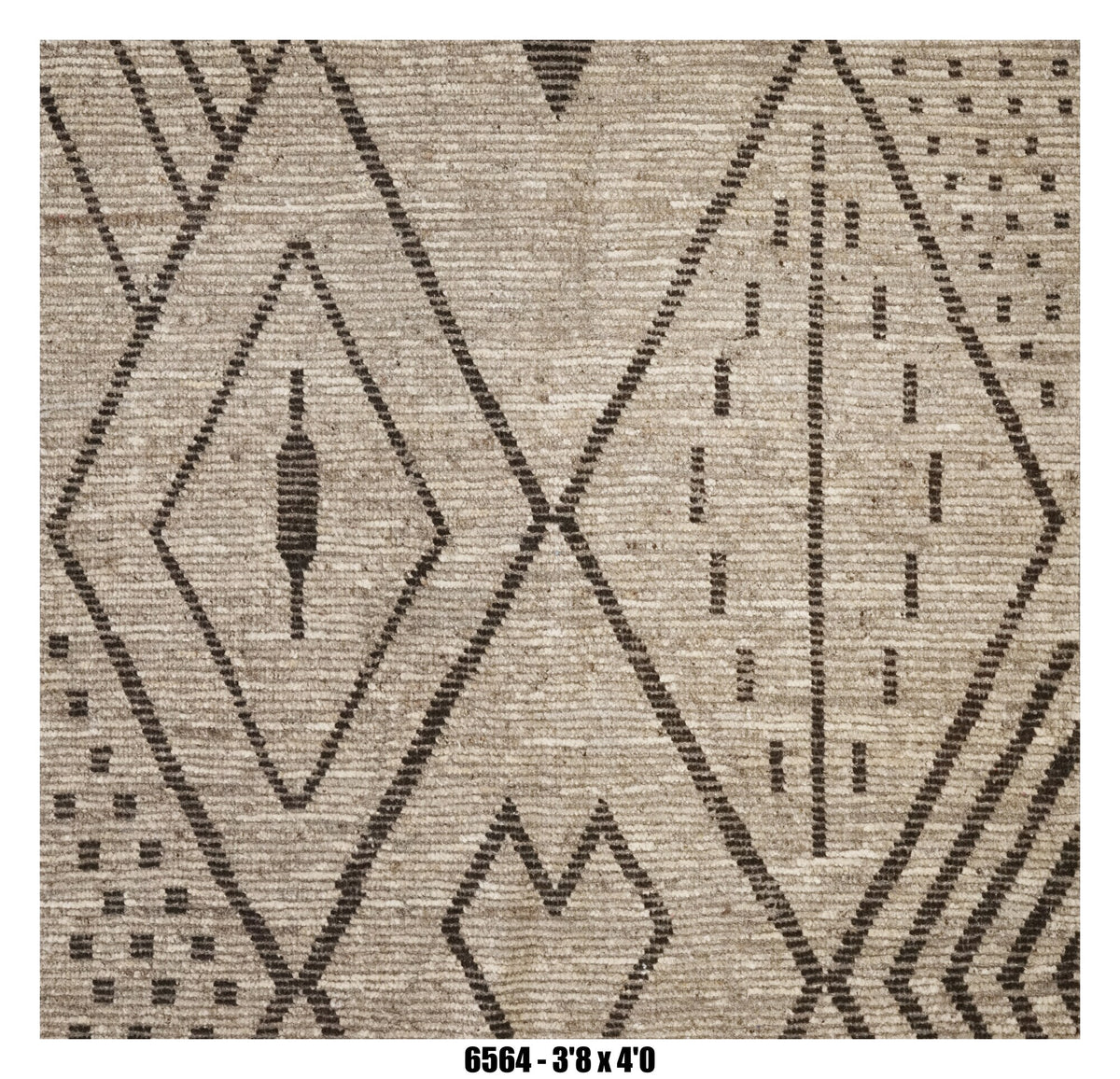 Moroccan Area Rug 3'8" x 4'0" | Ivory Black Tribal Diamond Accent Rug