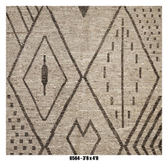 Moroccan Area Rug 3'8" x 4'0" | Ivory Black Tribal Diamond Accent Rug