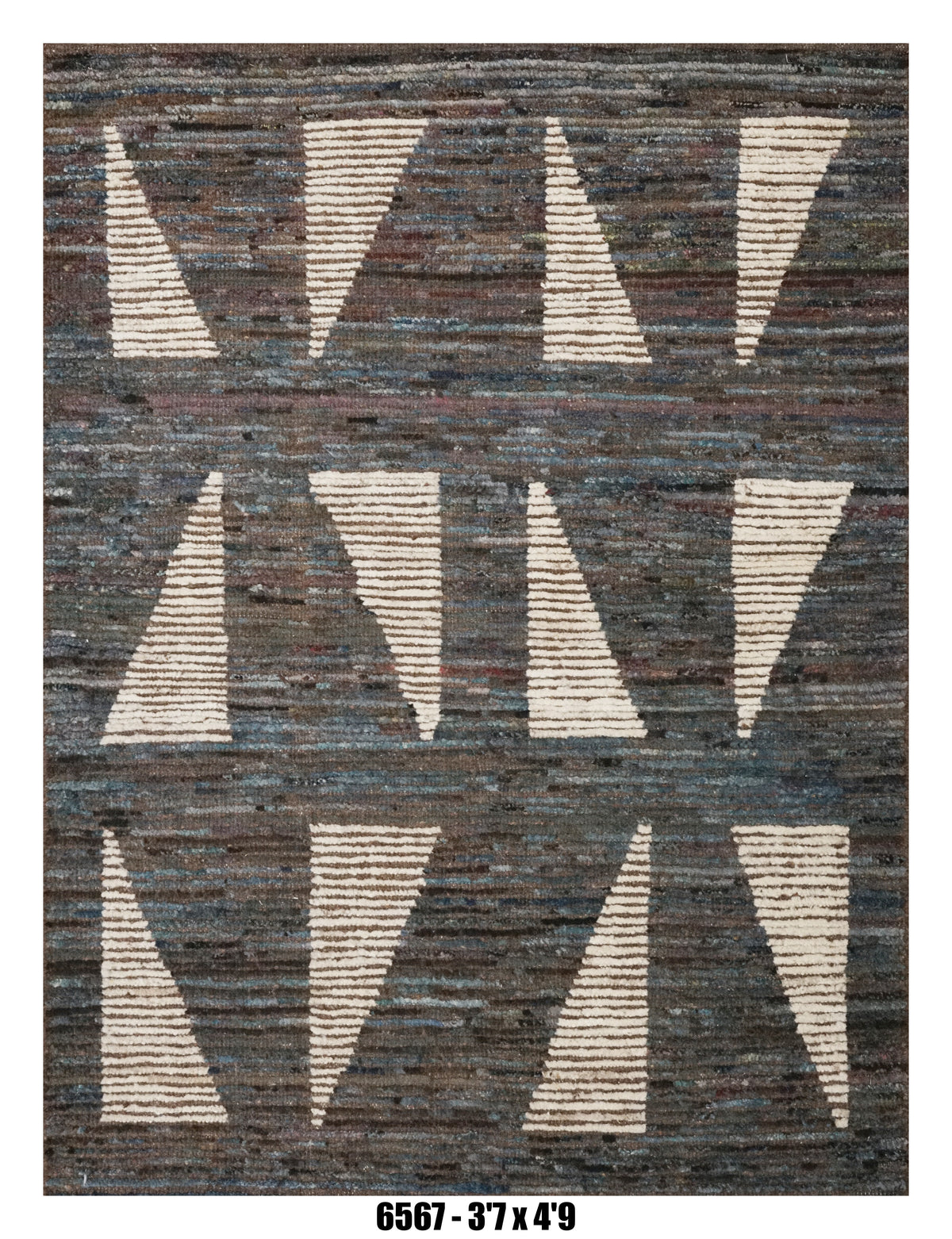Moroccan Geometric Rug 3'7" x 4'9"  |  Modern Beige & Brown Triangular Design