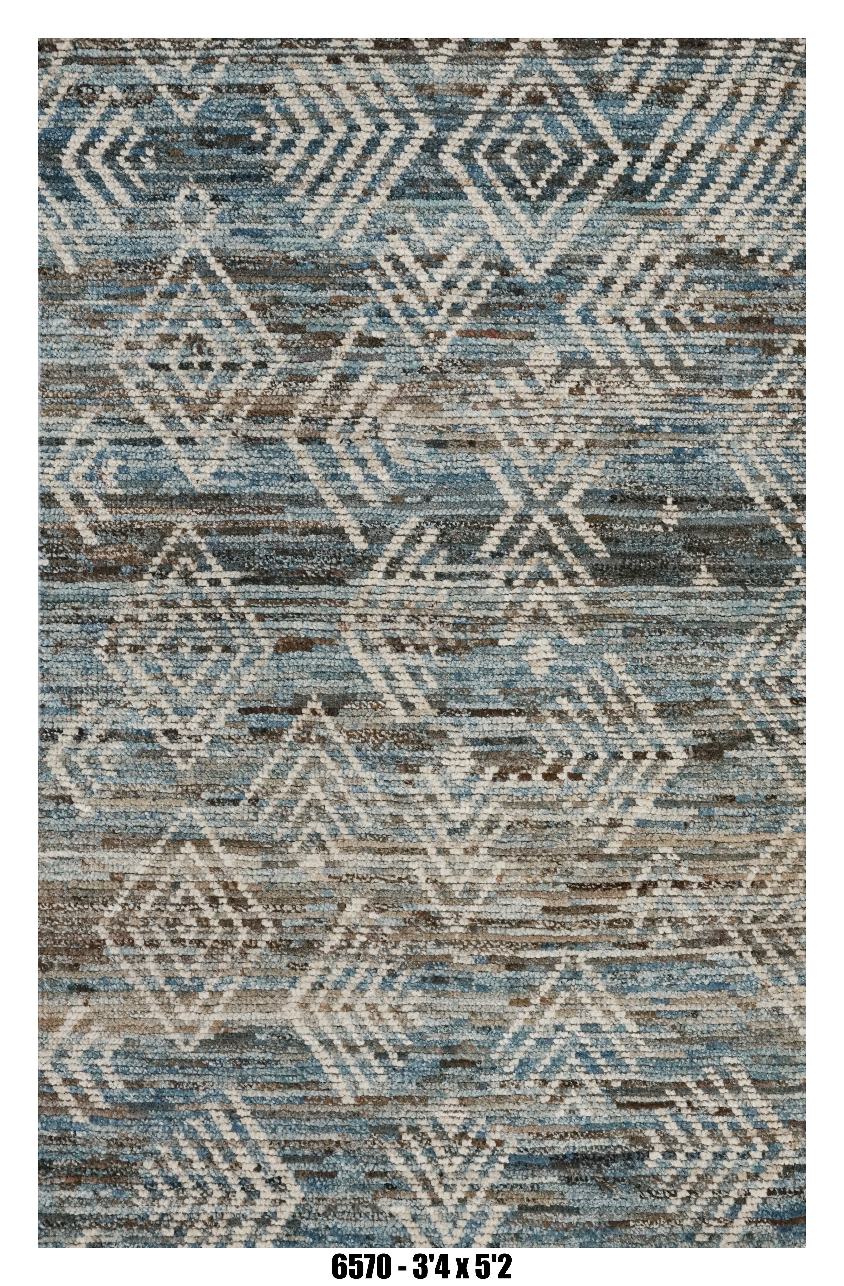 Moroccan Tribal Area Rug 3'4" x 5'2" – Blue Grey Diamond Pattern
