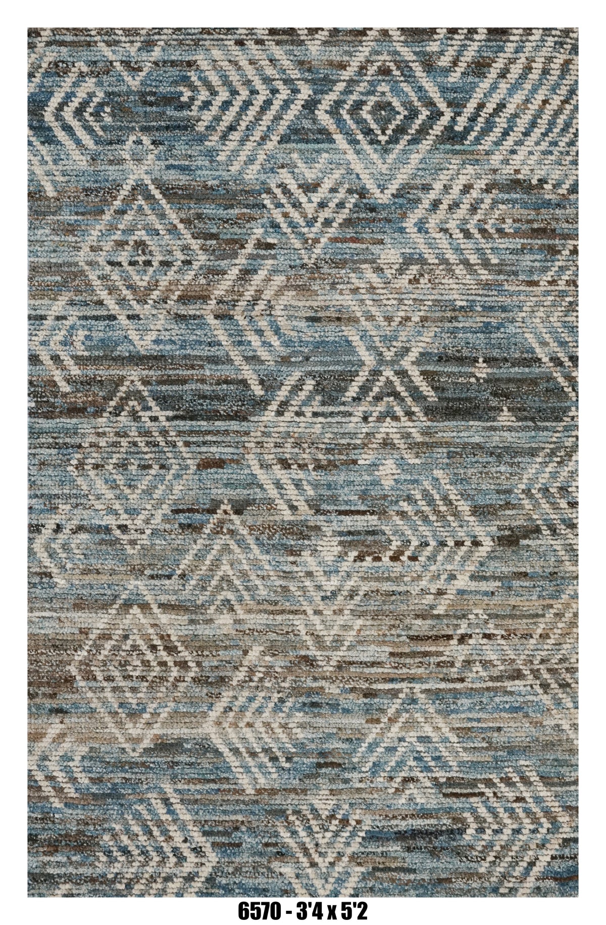 Moroccan Tribal Area Rug 3'4" x 5'2" – Blue Grey Diamond Pattern