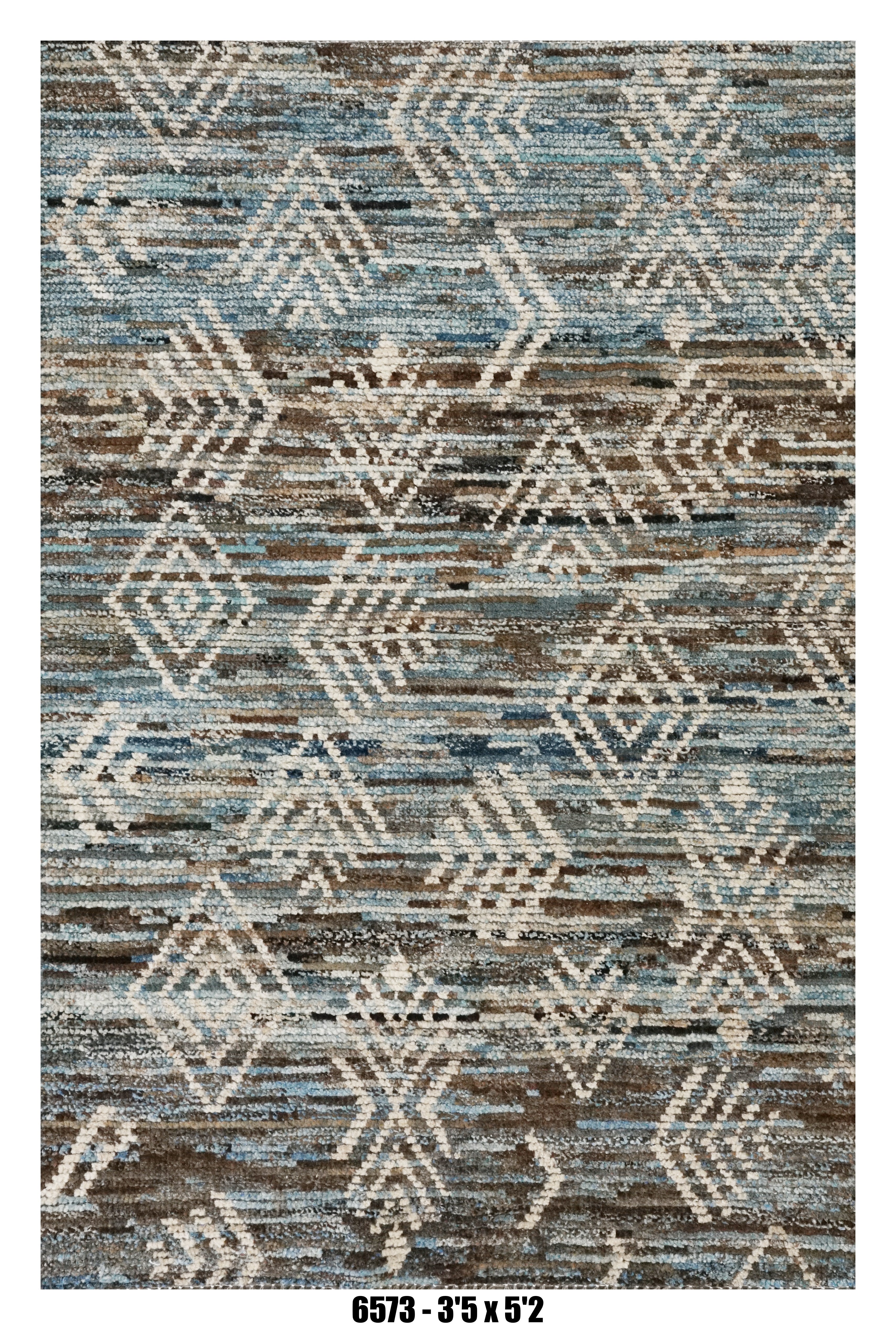 Moroccan Geometric Area Rug 3'5" x 5'2" |  Blue Beige Diamond Pattern