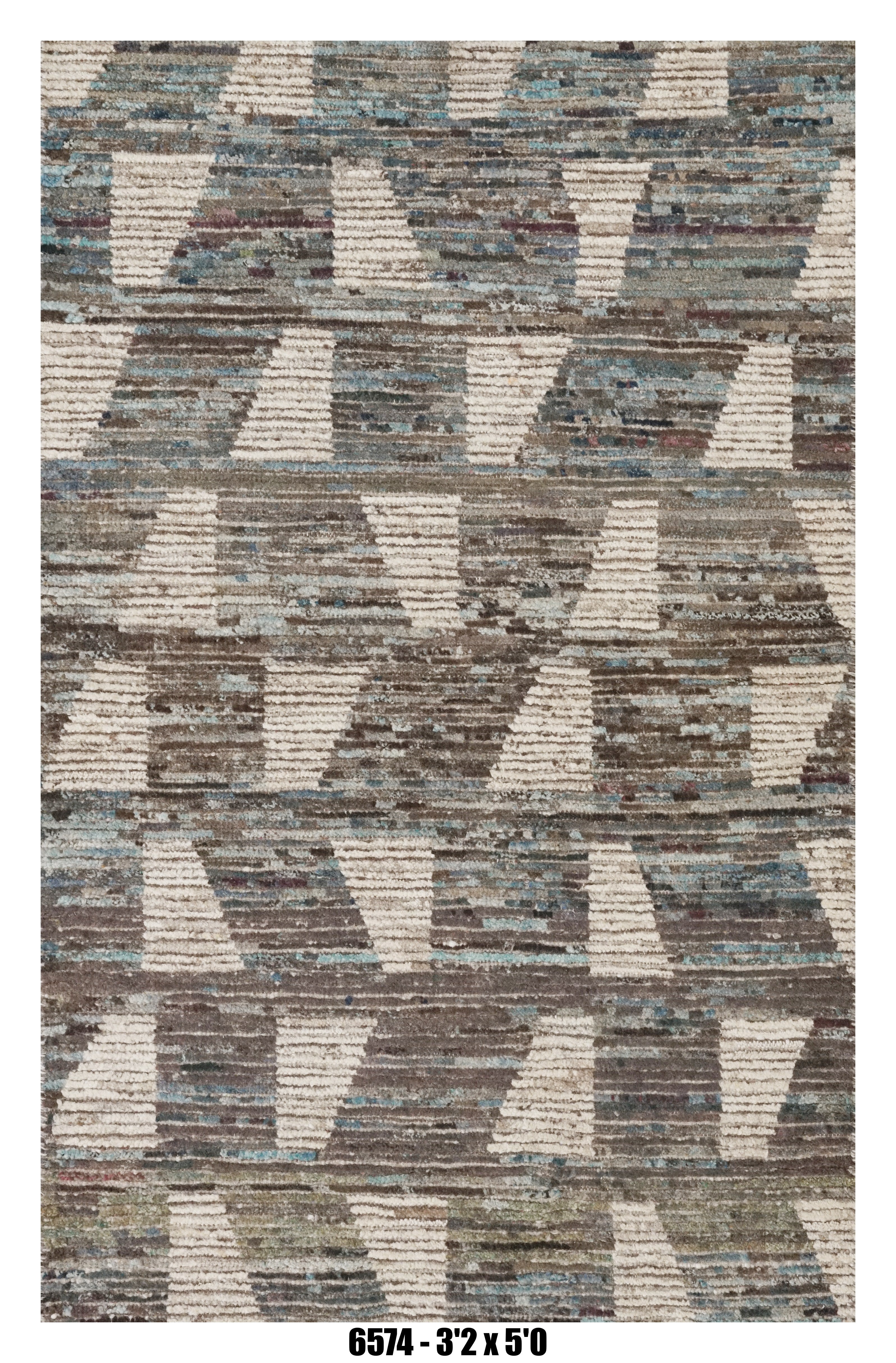 Moroccan Geometric Area Rug 3'2" x 5'0" | Beige Blue Triangular Pattern