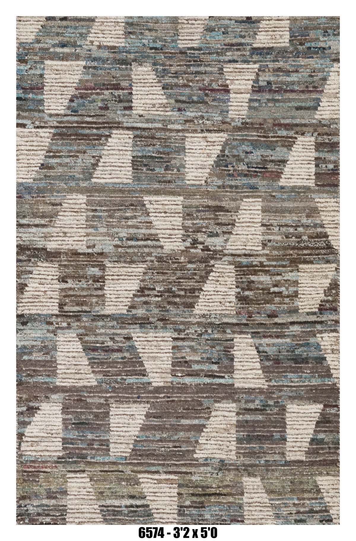 Moroccan Geometric Area Rug 3'2" x 5'0" | Beige Blue Triangular Pattern