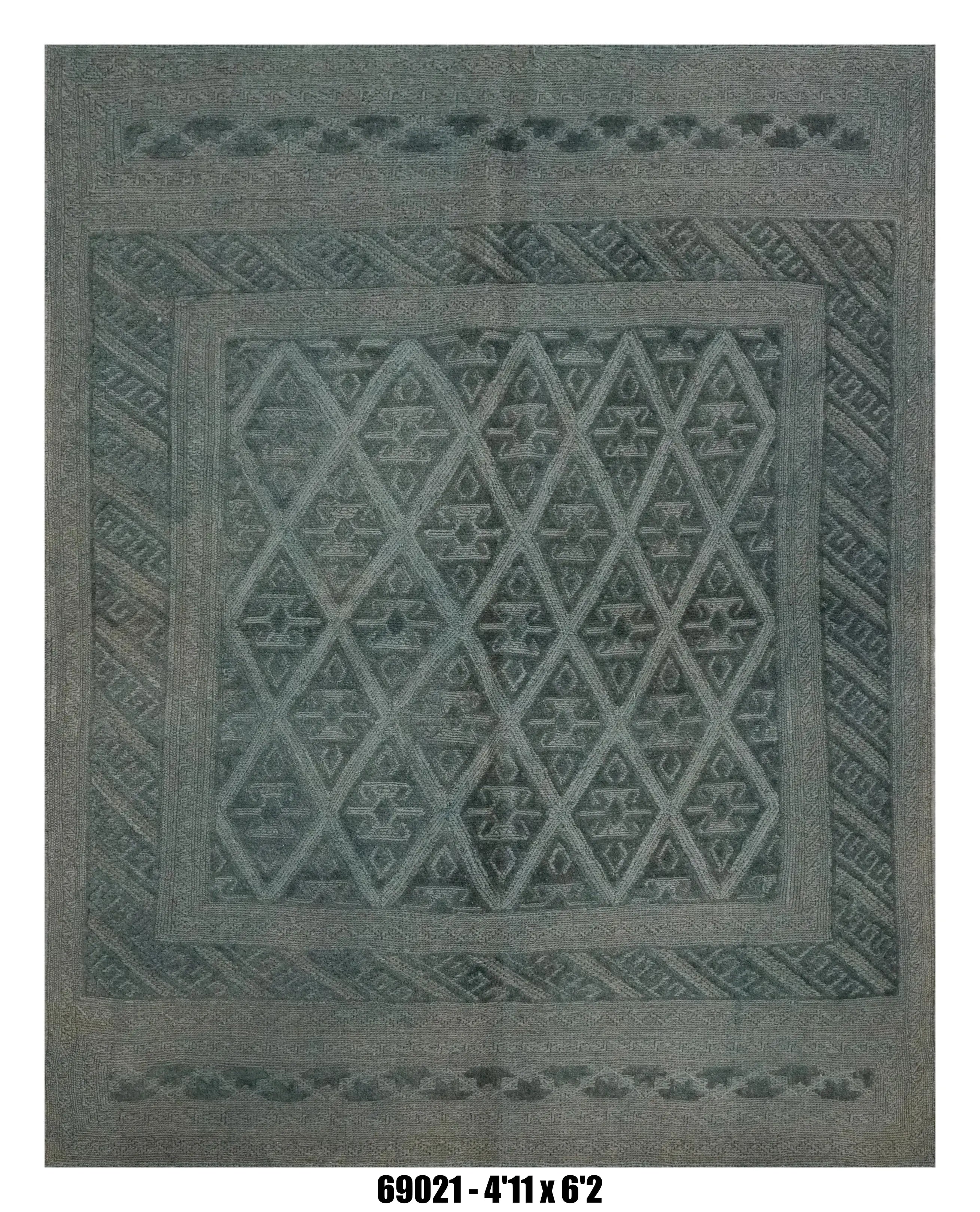 Killim Charcoal Grey Textured Area Rug – Tonal Geometric Diamond Design –
